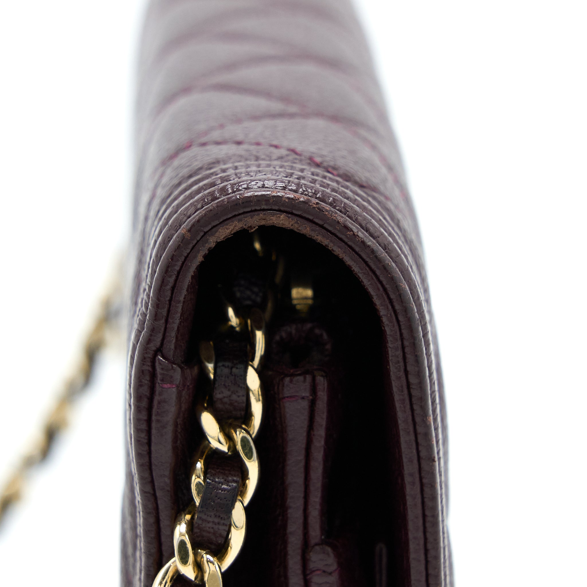 CHANEL BOY WALLET ON CHAIN CAVIAR BURGUNDY GHW