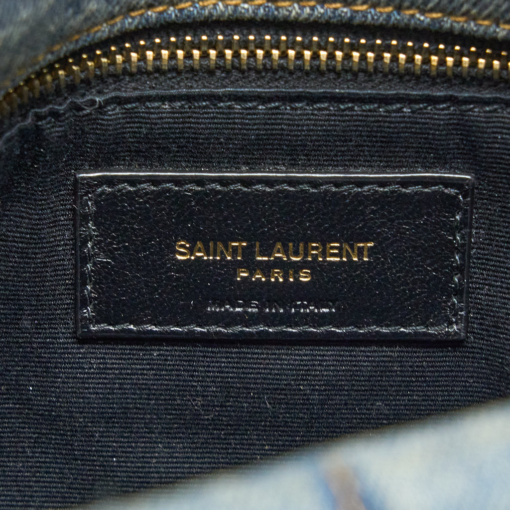 SAINT LAURENT SMALL PUFFER CHAIN BAG DENIM/SUEDE BLUE RUTHENIUM GHW