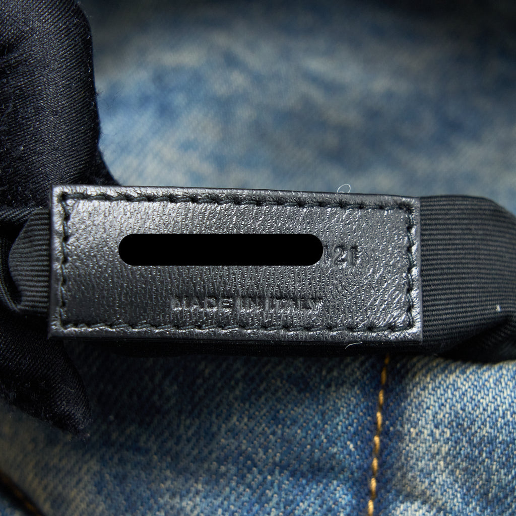 SAINT LAURENT SMALL PUFFER CHAIN BAG DENIM/SUEDE BLUE RUTHENIUM GHW