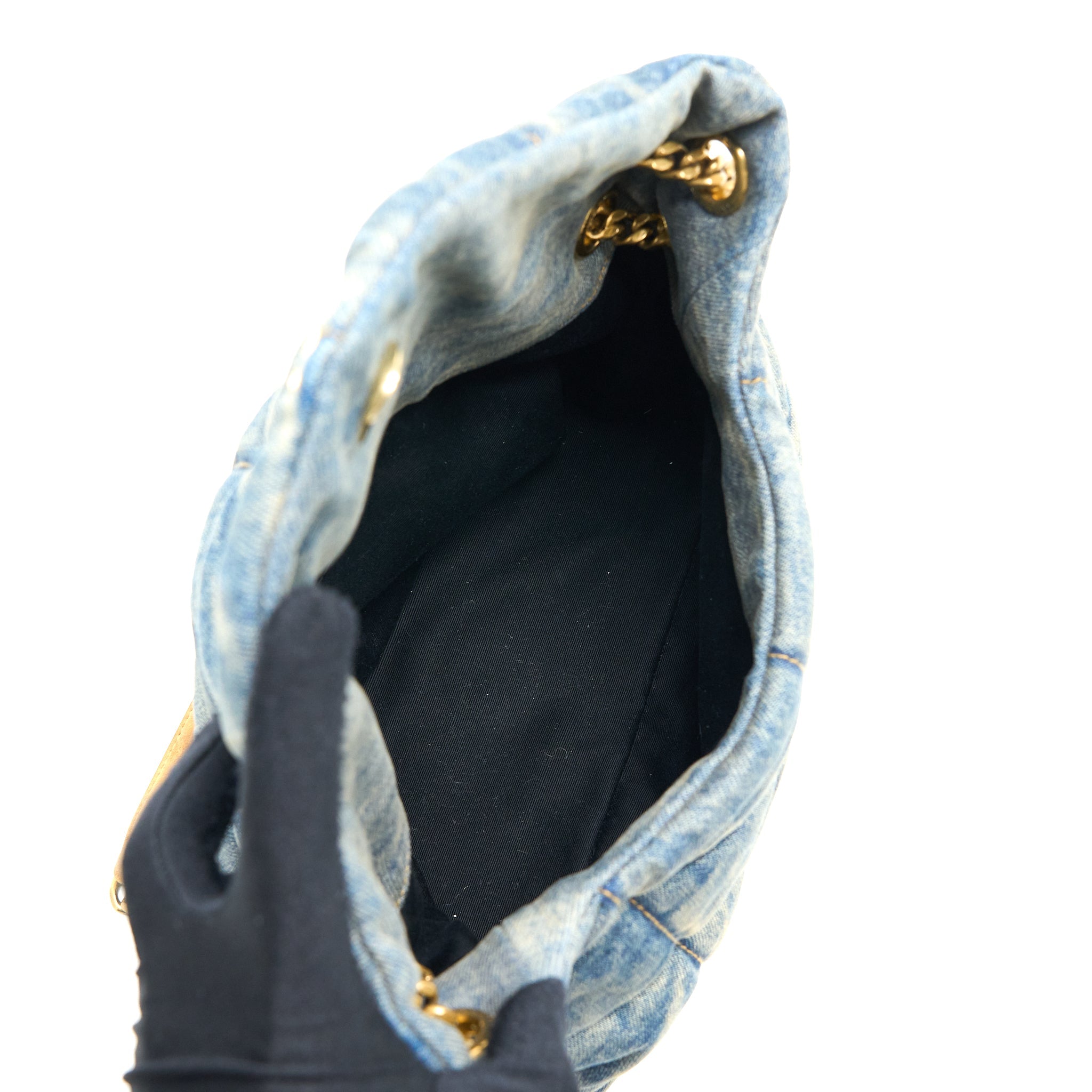 SAINT LAURENT SMALL PUFFER CHAIN BAG DENIM/SUEDE BLUE RUTHENIUM GHW