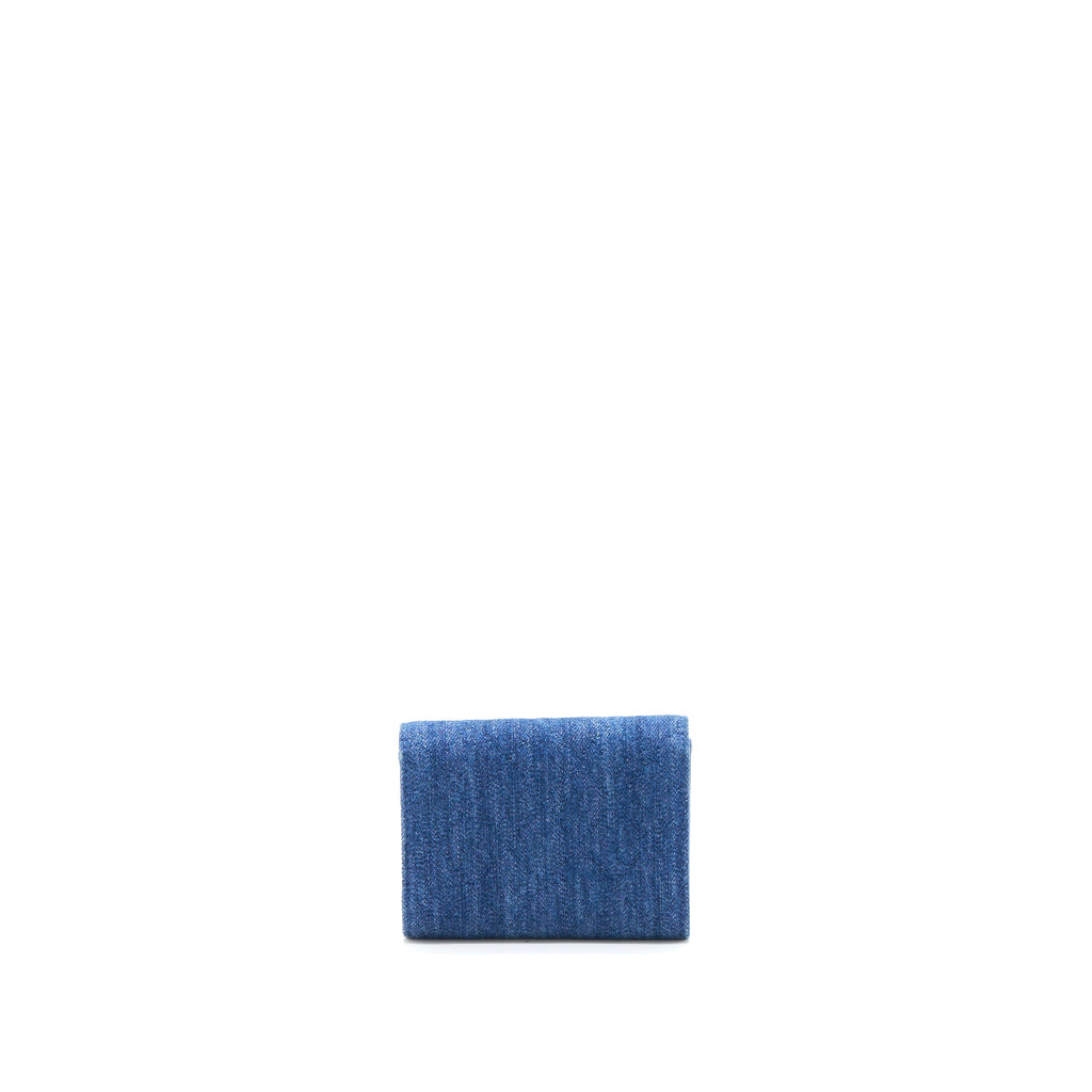 CHANEL FLAP CARD HOLDER CAMELLIA DENIM BLUE SHW