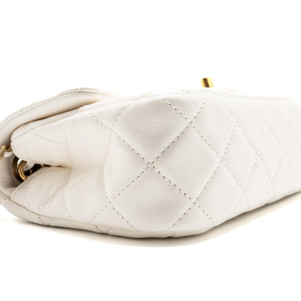 CHANEL PEARL CRUSH MINI RECTANGULAR FLAP BAG LAMBSKIN WHITE GHW(MICROCHIP)