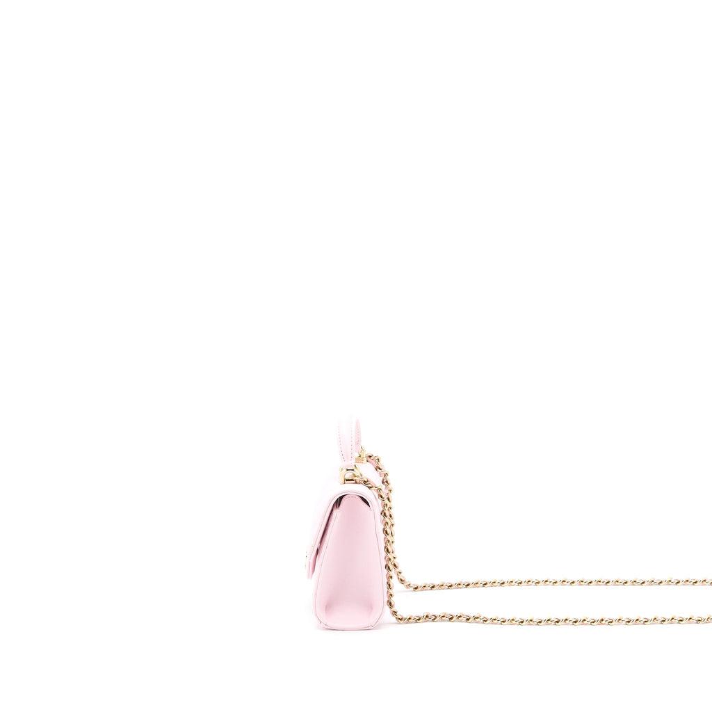CHANEL TOP HANDLE MINI FLAP BAG WITH CHAIN LAMBSKIN LIGHT PINK LGHW