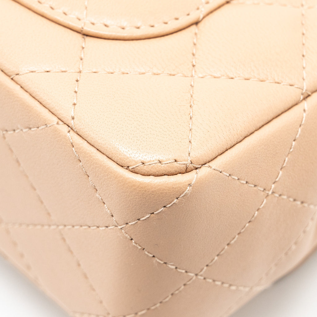 CHANEL MINI RECTANGULAR FLAP BAG LAMBSKIN LIGHT BEIGE LGHW (MICROCHIP)