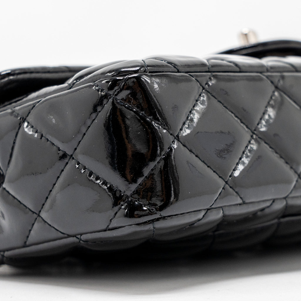 CHANEL EAST WEST FLAP SHOULDER BAG PATENT LEATHER BLACK SHW