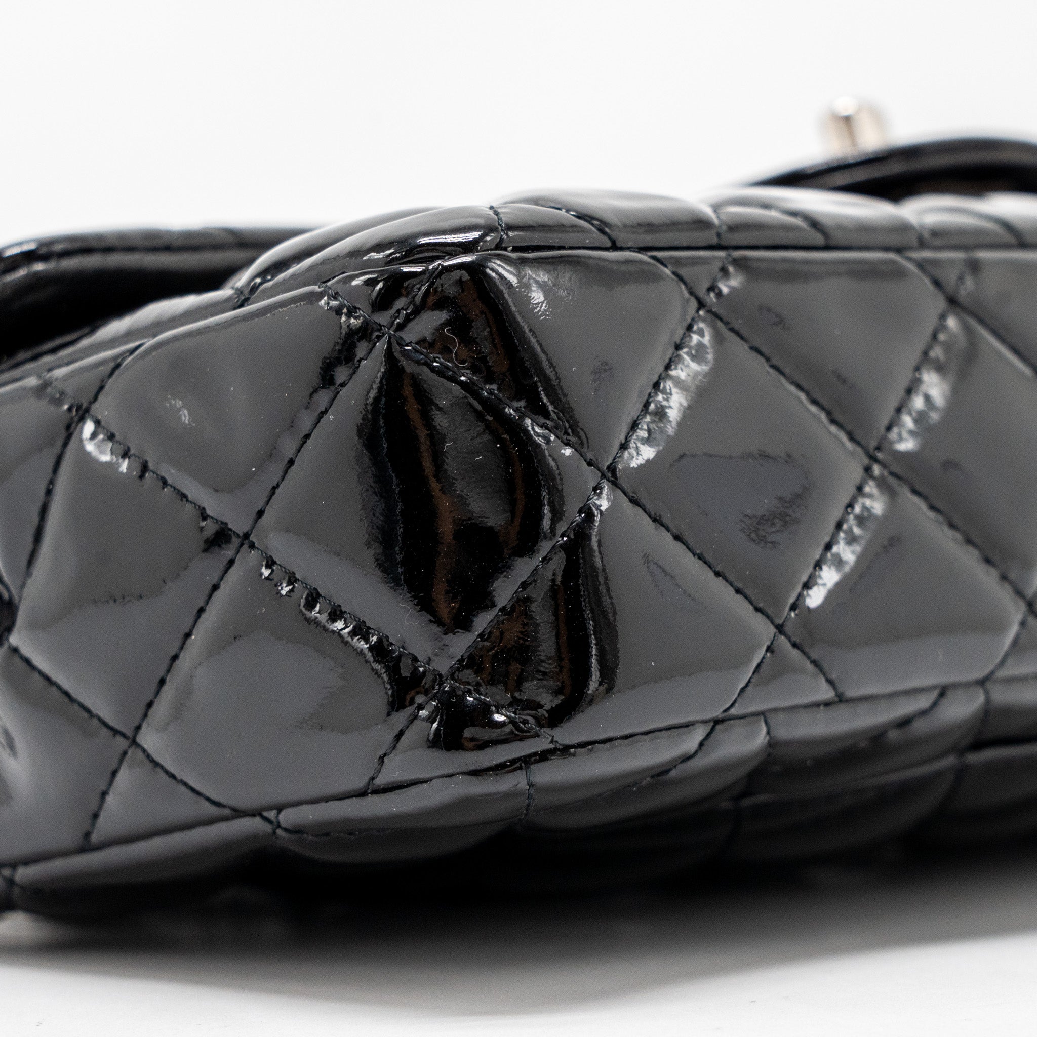 CHANEL EAST WEST FLAP SHOULDER BAG PATENT LEATHER BLACK SHW