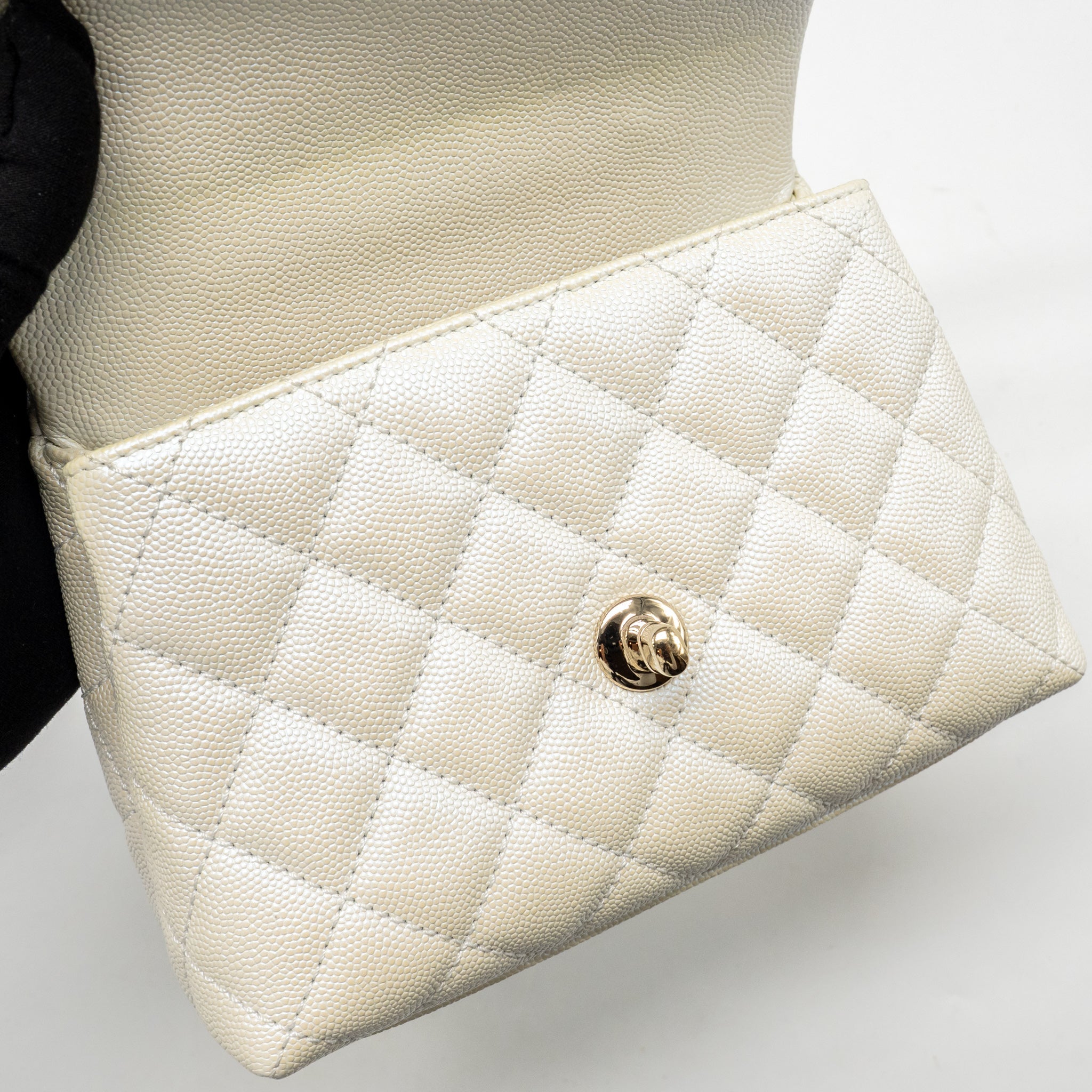 CHANEL MINI COCO HANDLE CAVIAR IRIDESCENT WHITE LGHW