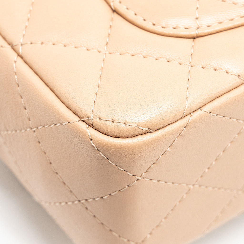 CHANEL MINI RECTANGULAR FLAP BAG LAMBSKIN LIGHT BEIGE LGHW (MICROCHIP)
