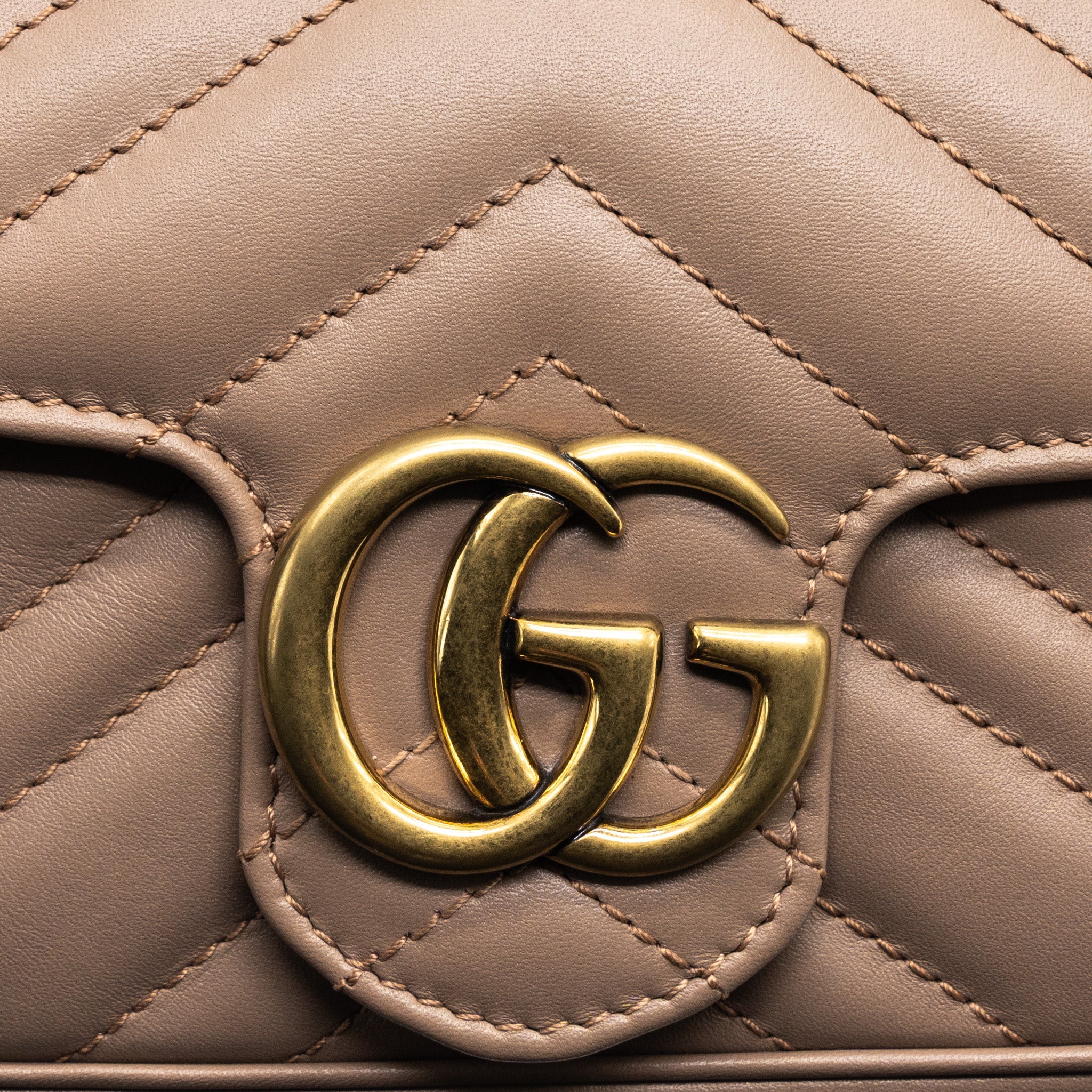 GUCCI SUPER MINI GG MARMONT BAG CALFSKIN BEIGE GHW