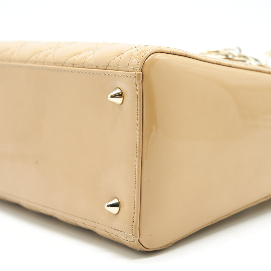 CHRISTIAN DIOR MEDIUM LADY DIOR PATENT LEATHER BEIGE GHW