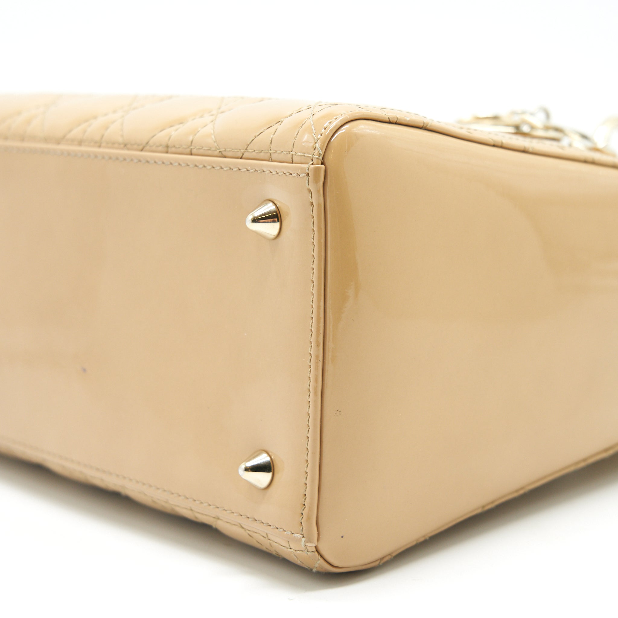 CHRISTIAN DIOR MEDIUM LADY DIOR PATENT LEATHER BEIGE GHW