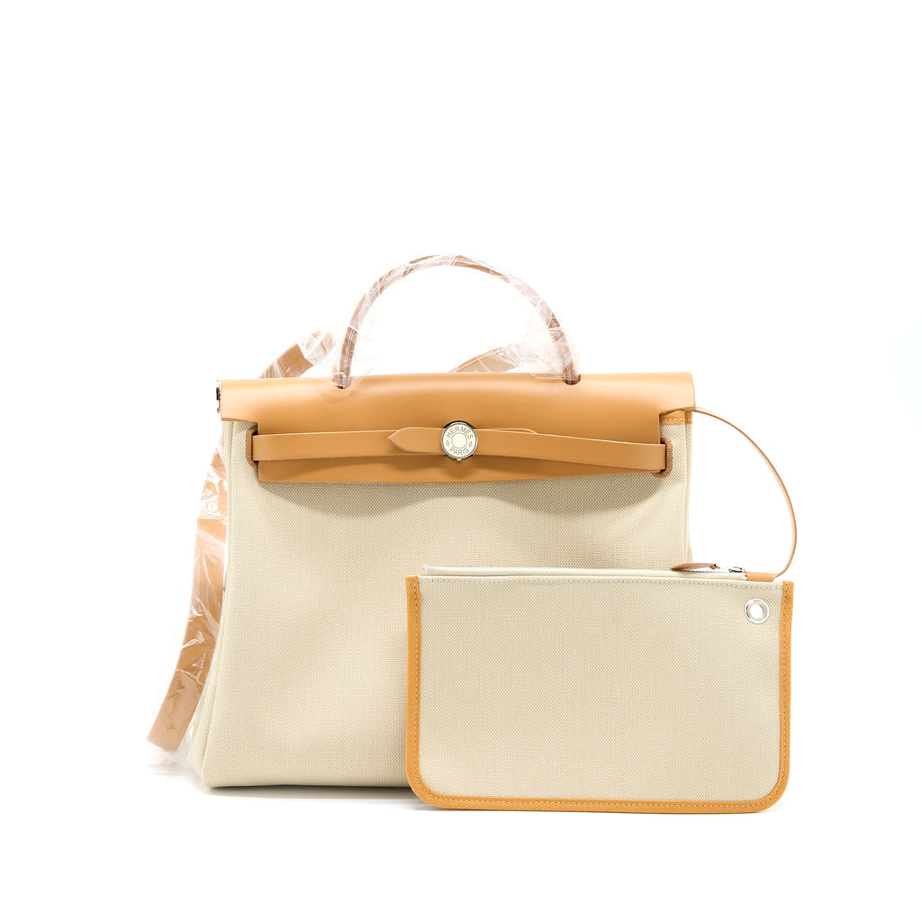 HERMES HERBAG ZIP 31 BAG CANVAS BRETON/NATURAL SABLE/NATA SHW