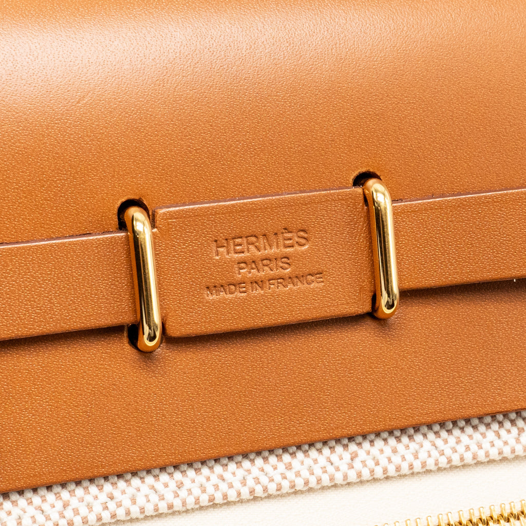 HERMES HERBAG MINI CANVAS/HUNTER LEATHER ECRU/BEIGE/FAUVE GHW