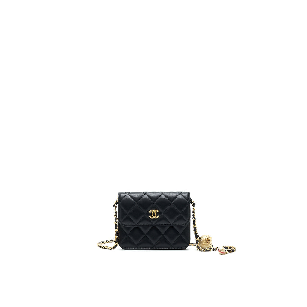 CHANEL 2021 PEARL CRUSH BELT BAG BLACK WITH GHW