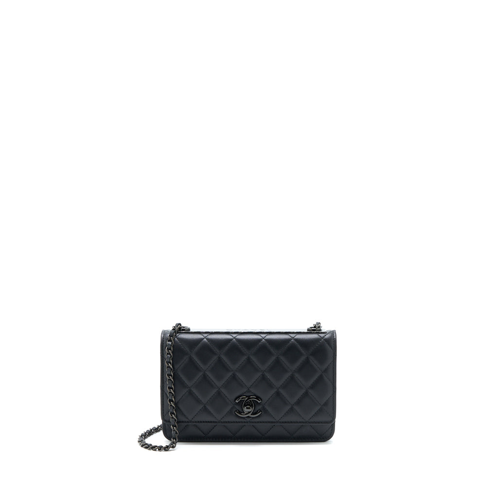CHANEL TRENDY CC WALLET ON CHAIN LAMBSKIN SO BLACK WITH BLACK HARDWARE (MICROCHIP)