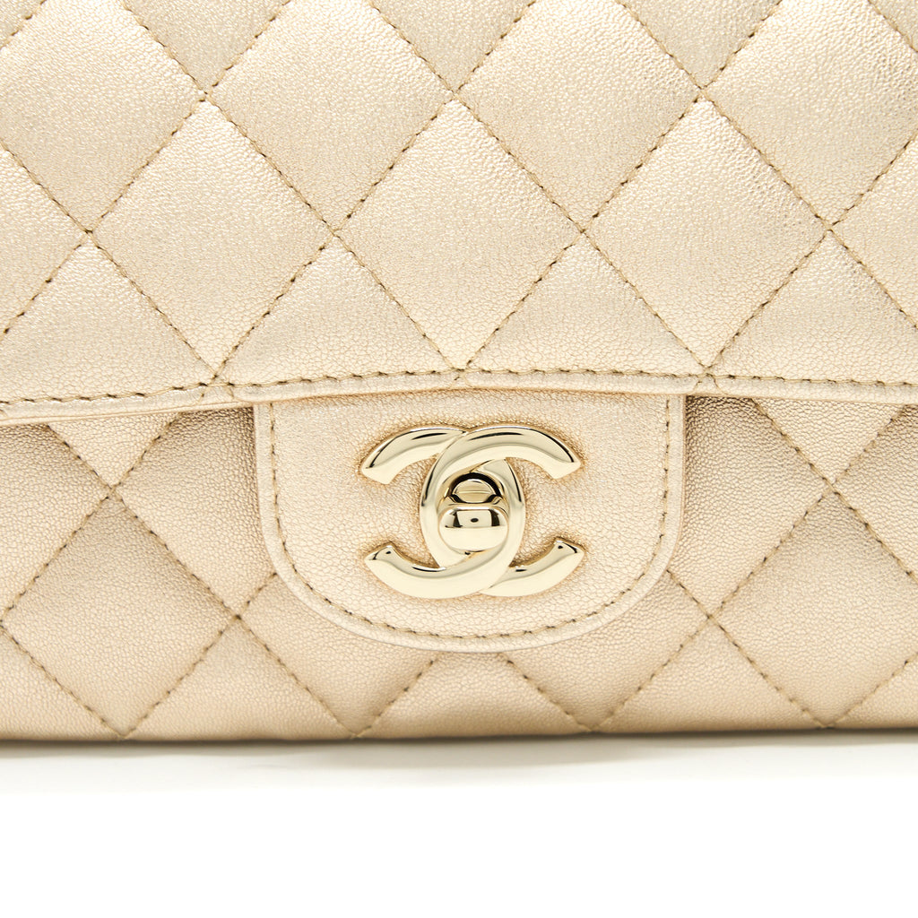 CHANEL 21P MINI RECTANGULAR FLAP BAG GRAINED LAMBSKIN GOLD LGHW