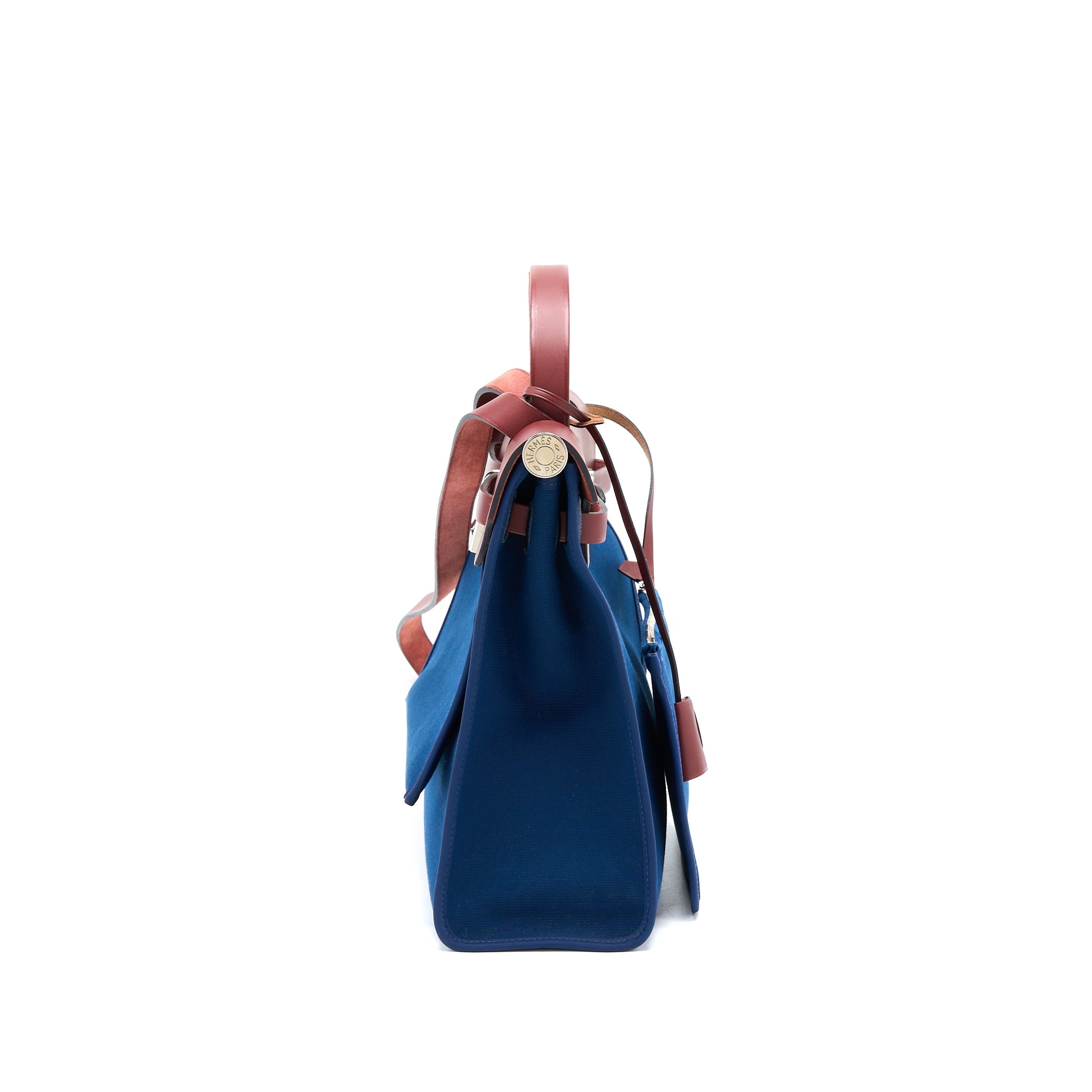 HERMES HERBAG ZIP 31 LEATHER/CANVAS BLUE/RED SHW