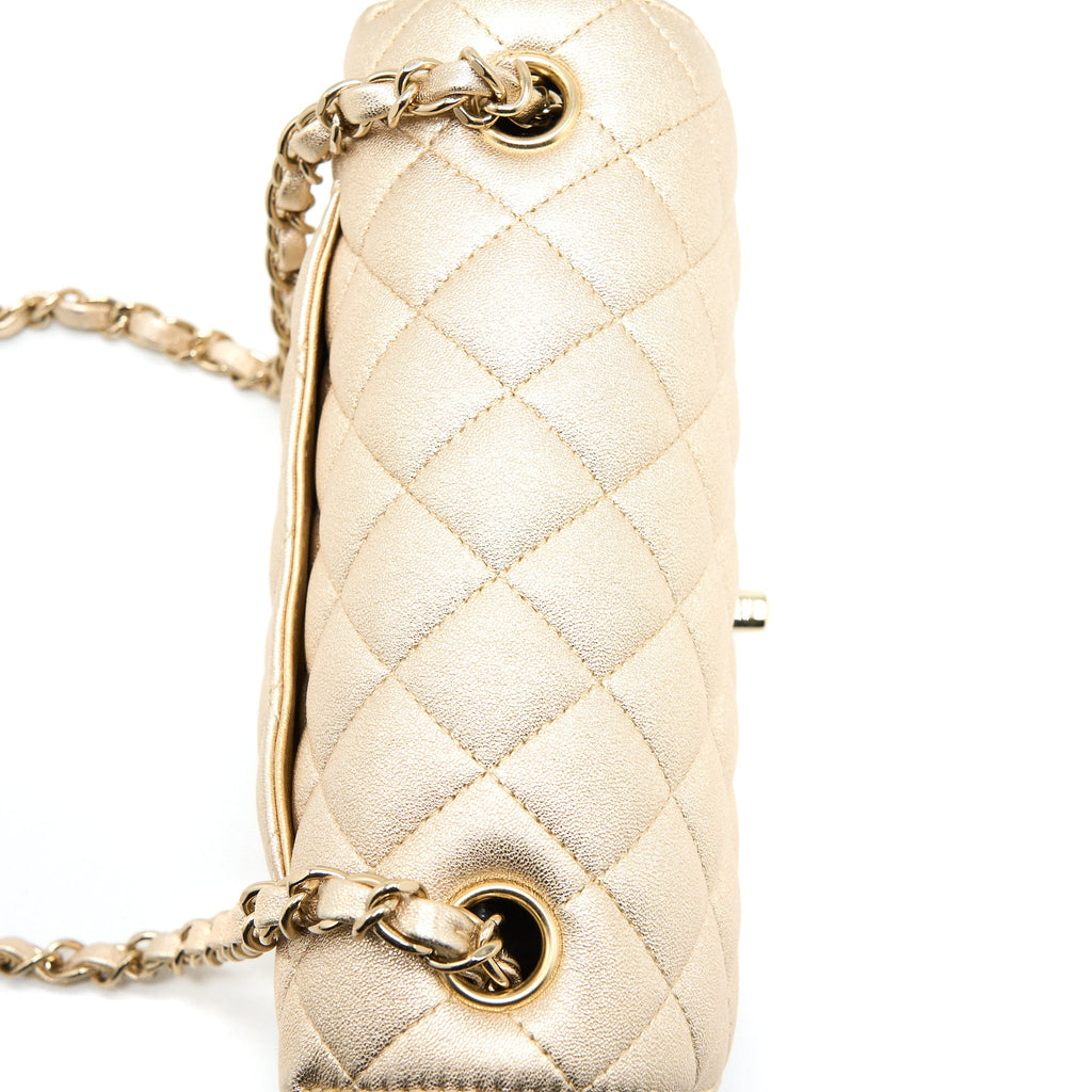 CHANEL 21P MINI RECTANGULAR FLAP BAG GRAINED LAMBSKIN GOLD LGHW