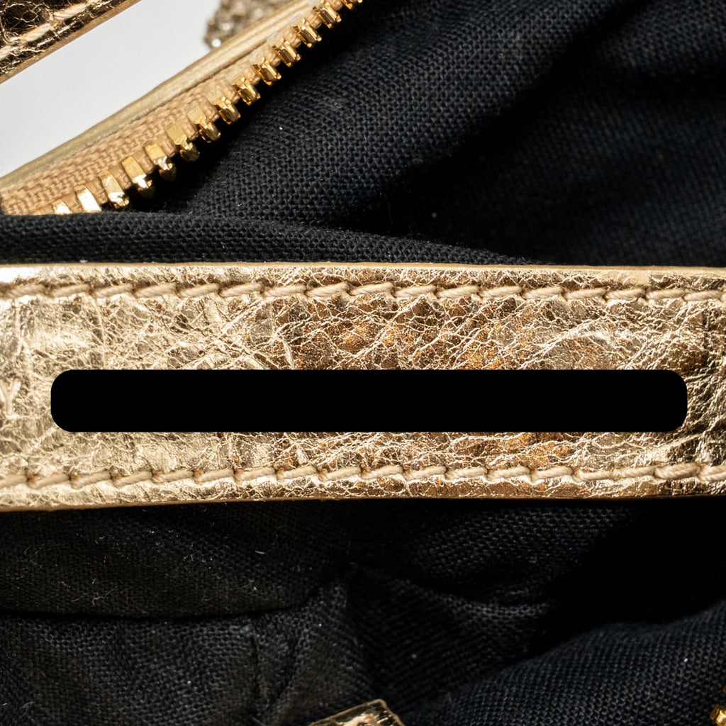 BALENCIAGA LE CAGOLE XS SHOULDER BAG ARENA CRACKED LAMBSKIN GOLD GHW