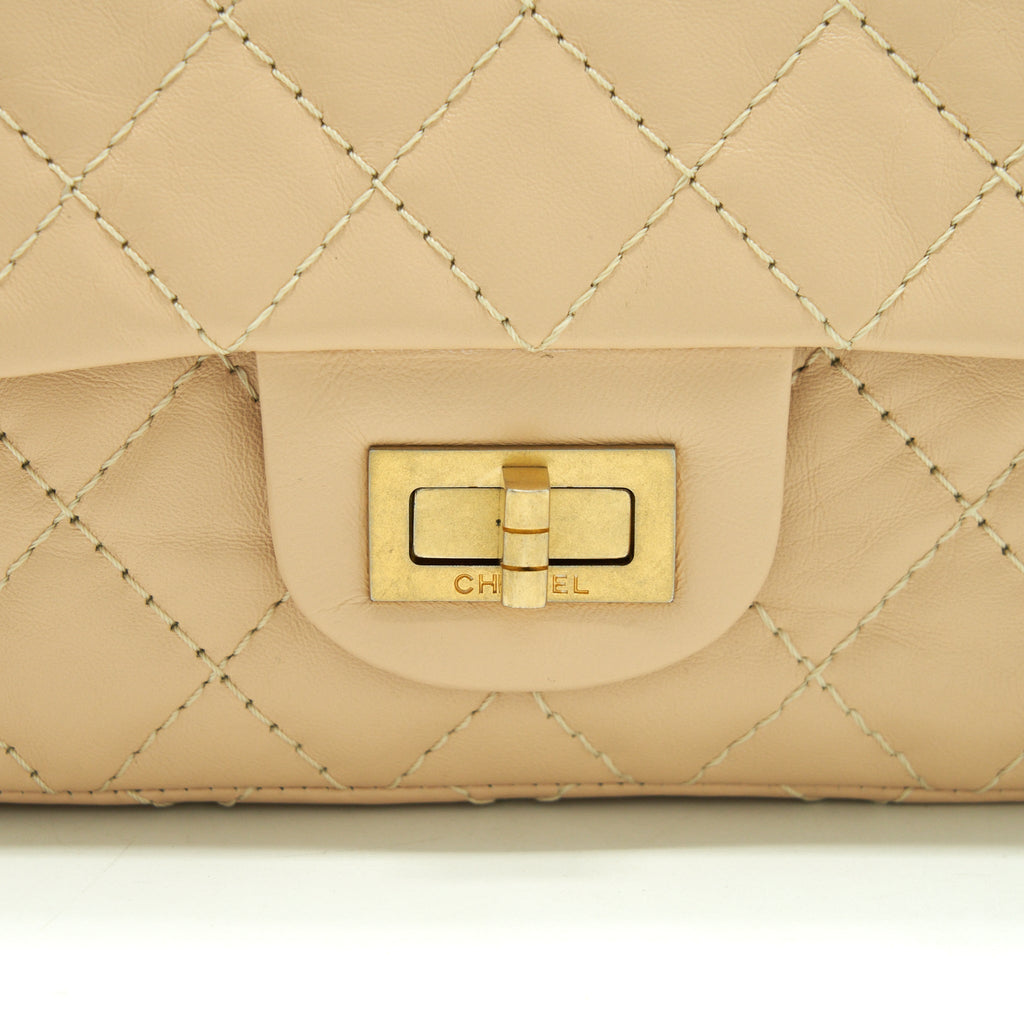 CHANEL 2.55 225 REISSUE DOUBLE FLAP BAG CALFSKIN LIGHT BEIGE GHW