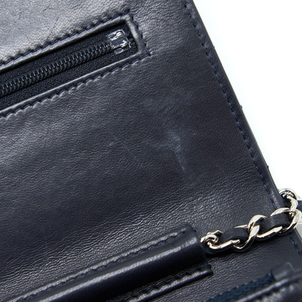 CHANEL WALLET ON CHAIN CHEVRON LAMBSKIN NAVY SHW