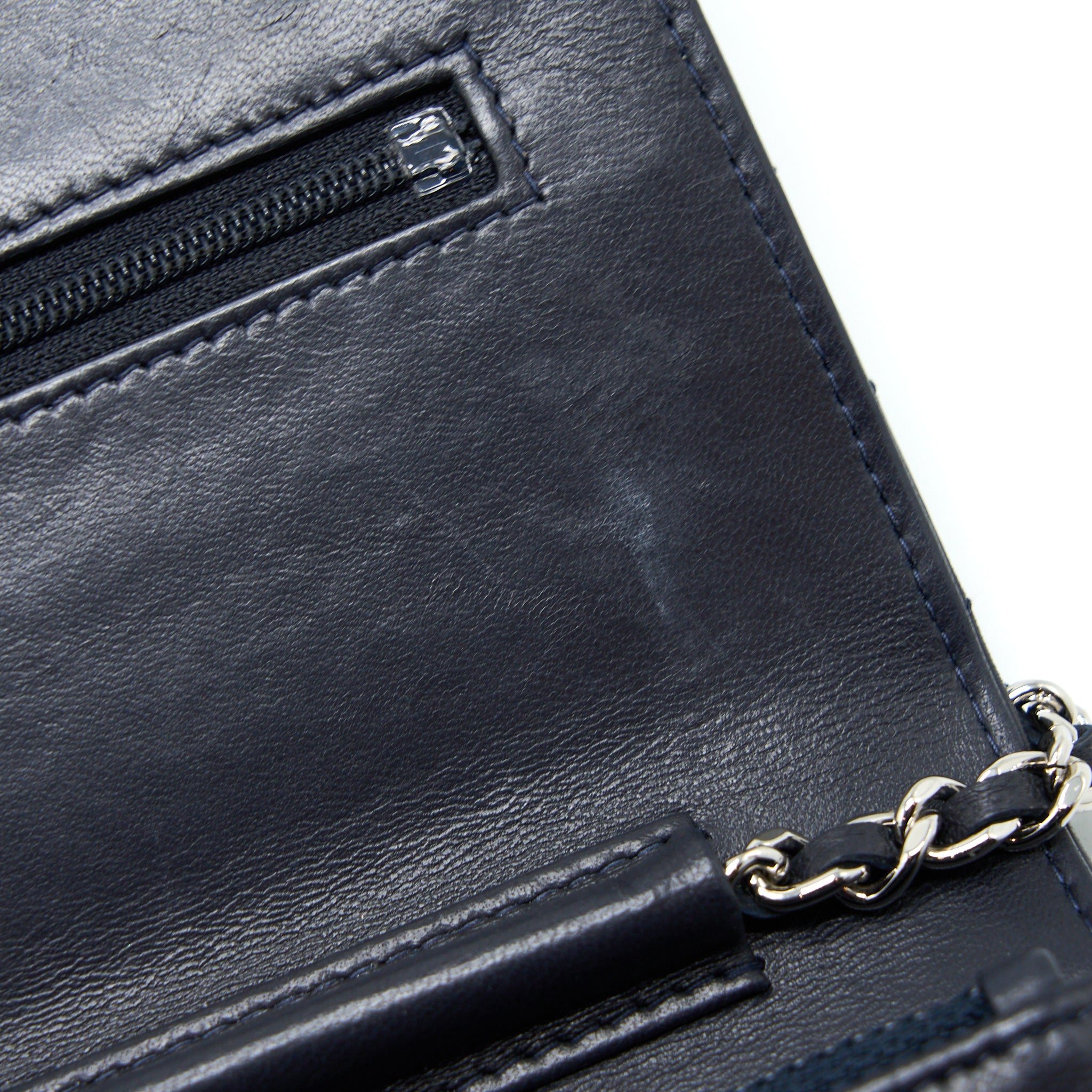 CHANEL WALLET ON CHAIN CHEVRON LAMBSKIN NAVY SHW
