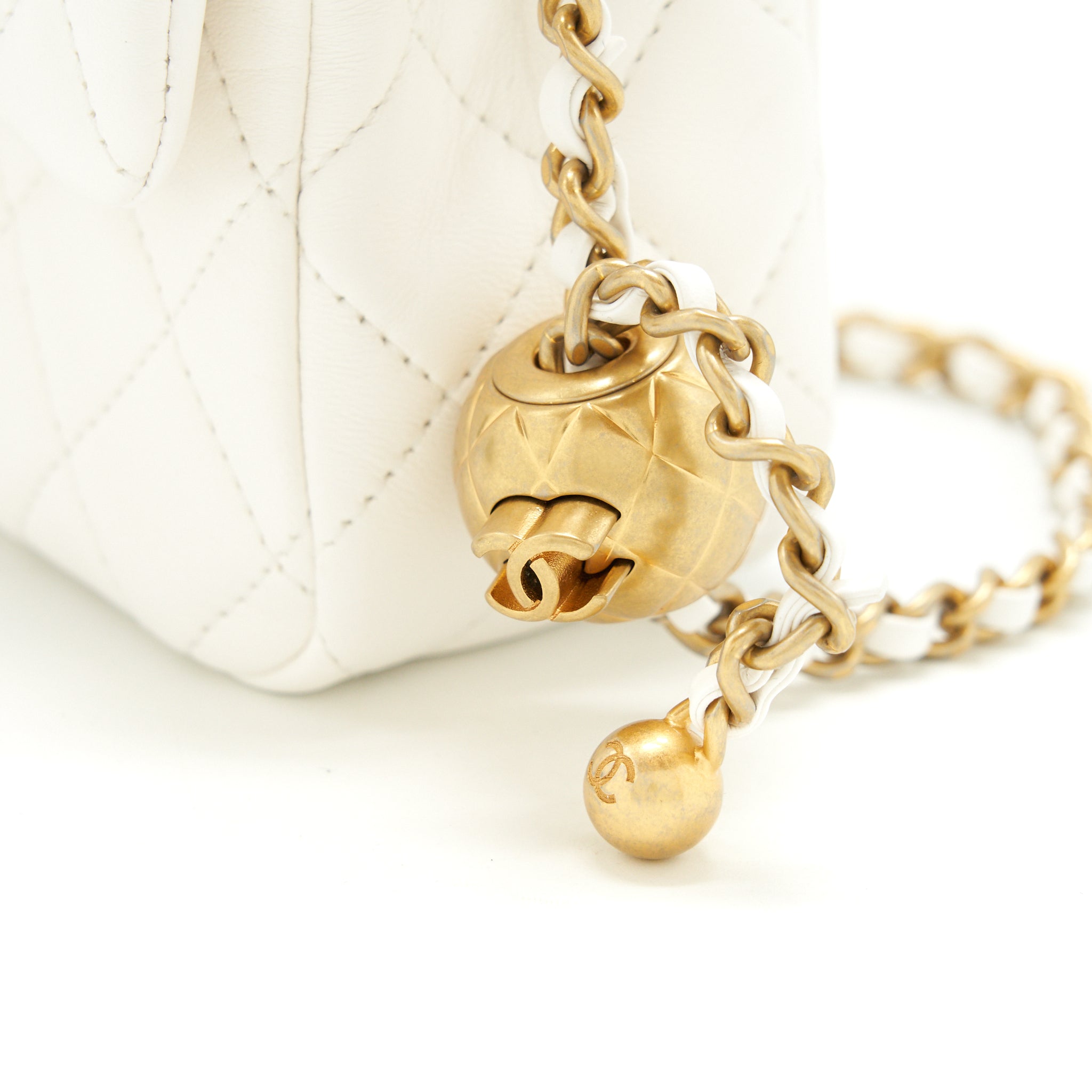 CHANEL MINI RECTANGULAR PEARL CRUSH WHITE GHW