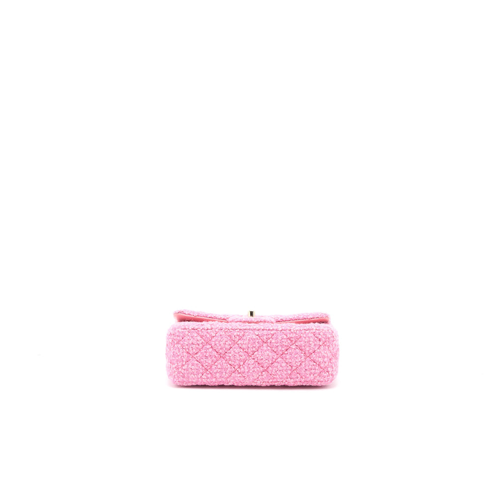 CHANEL MINI RECTANGULAR FLAP BAG TWEED PINK LGHW (MICROCHIP)