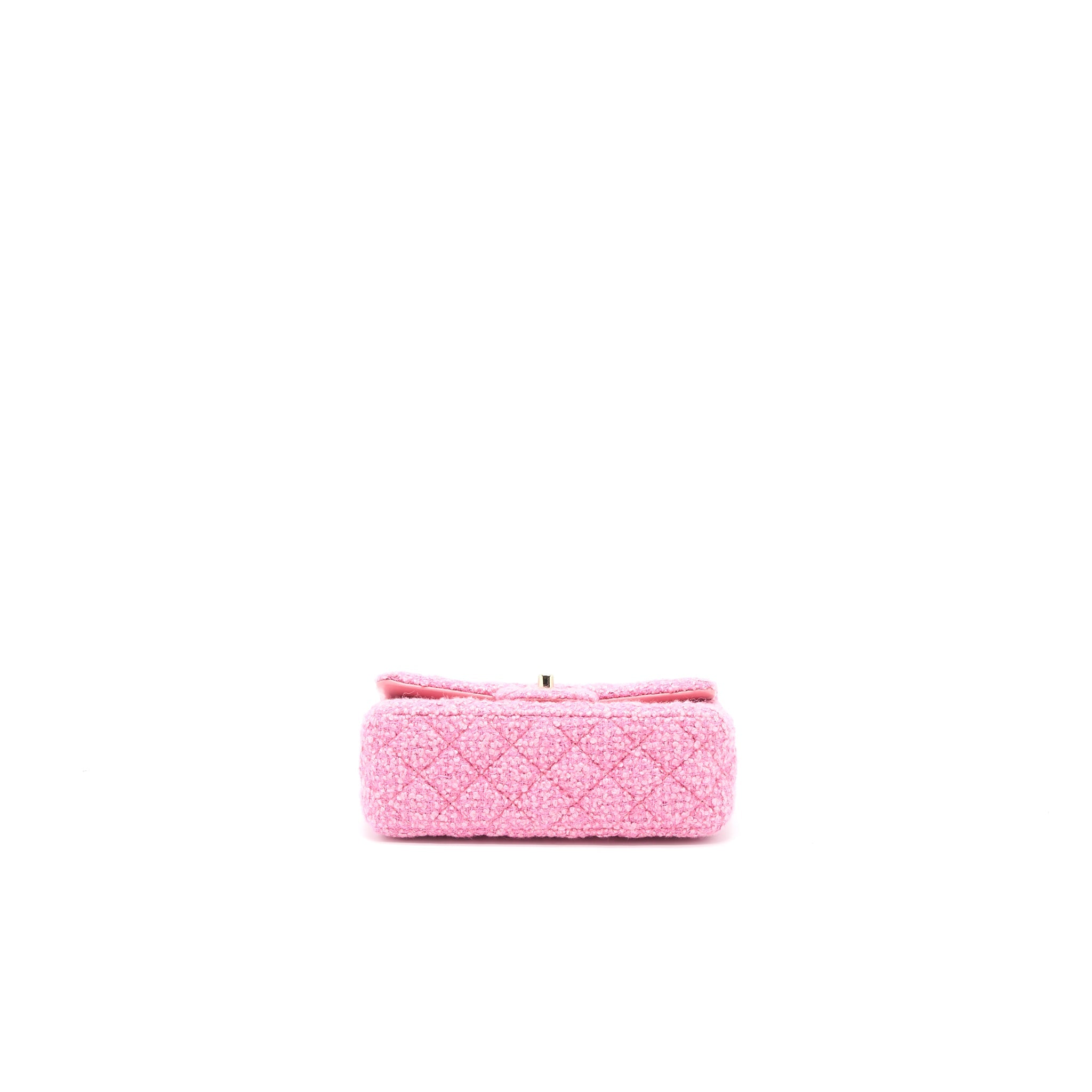 CHANEL MINI RECTANGULAR FLAP BAG TWEED PINK LGHW (MICROCHIP)