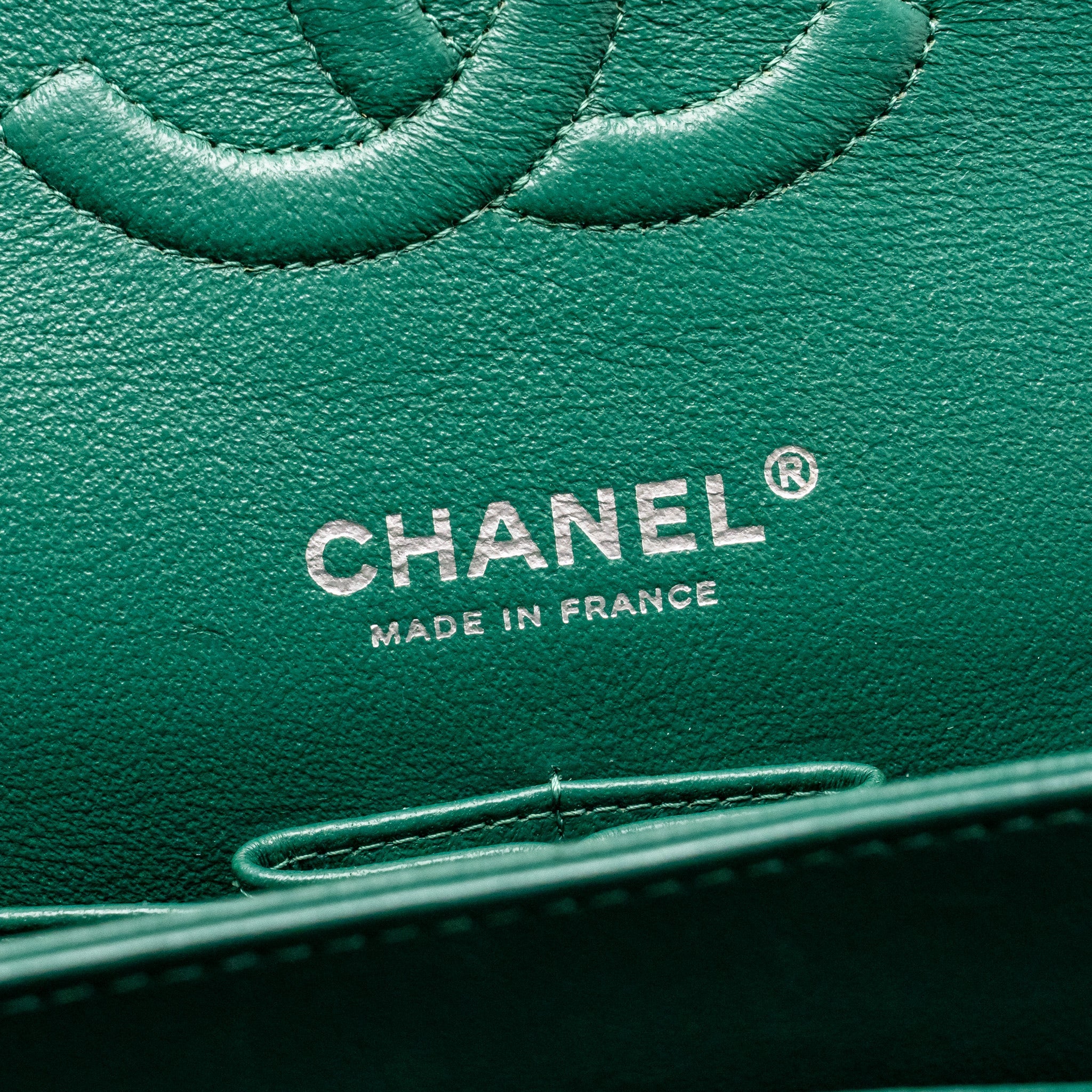 CHANEL MEDIUM CLASSIC DOUBLE FLAP BAG LAMBSKIN GREEN SHW