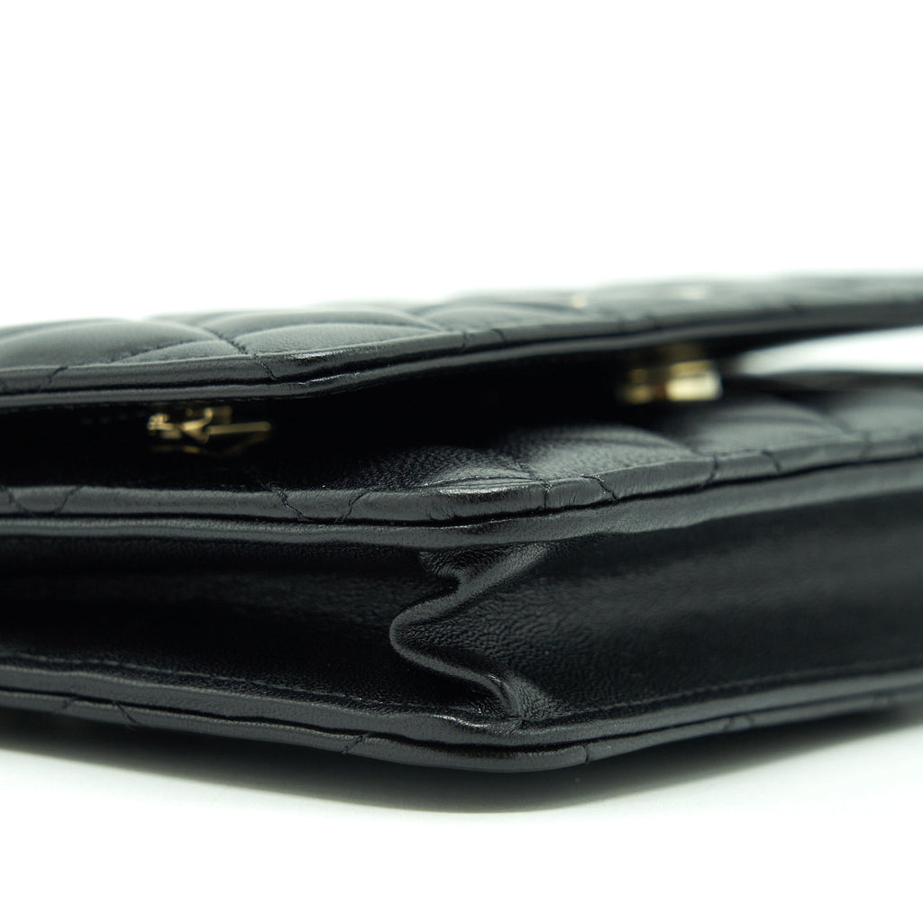 CHANEL RIBBON WALLET ON CHAIN LAMBSKIN BLACK LGHW (MICROCHIP)