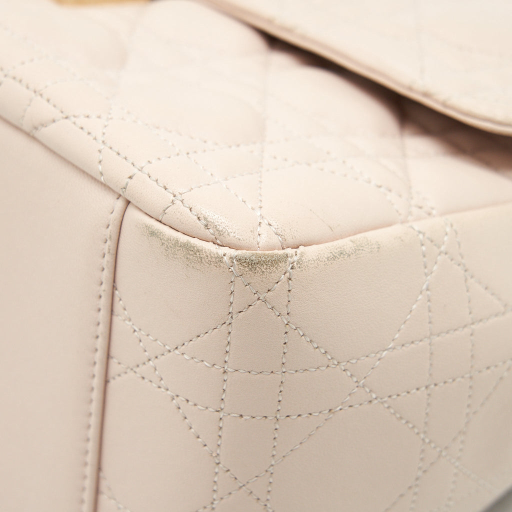 CHRISTIAN DIOR CANNAGE LEATHER MISS DIOR FLAP BAG IN LIGHT PINK LGHW
