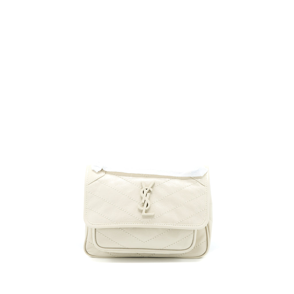 SAINT LAURENT NIKI BABY CHAIN BAG IN CRINKLED CALFSKIN BLANC SHW