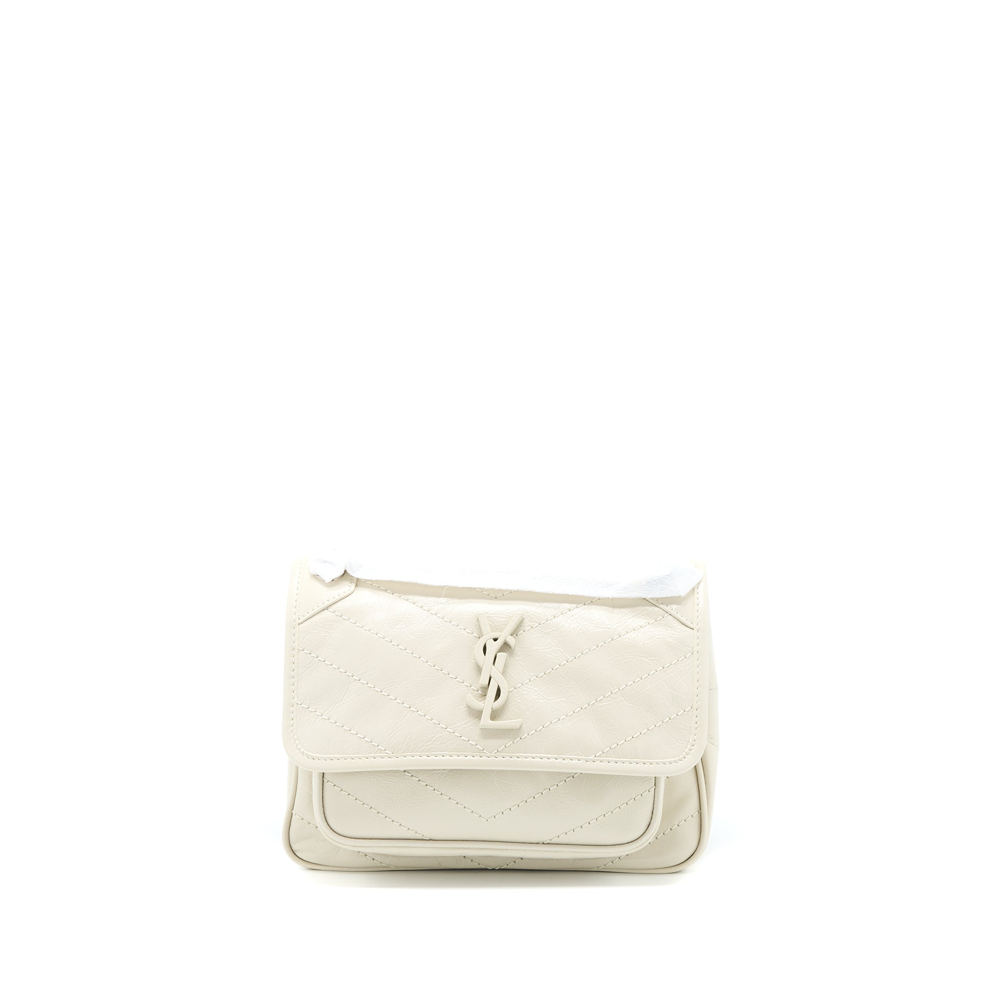 SAINT LAURENT NIKI BABY CHAIN BAG IN CRINKLED CALFSKIN BLANC SHW