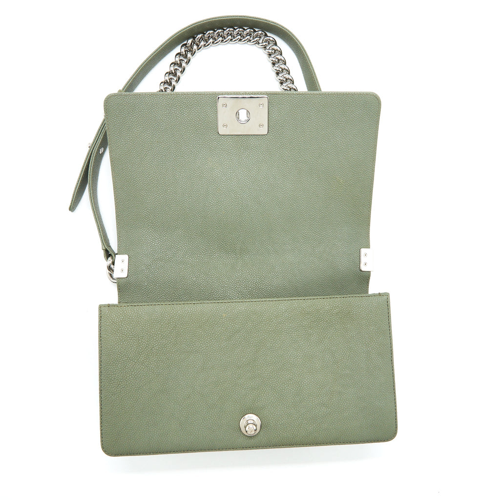 CHANEL MEDIUM BOY BAG CAVIAR LIGHT GREEN SHW