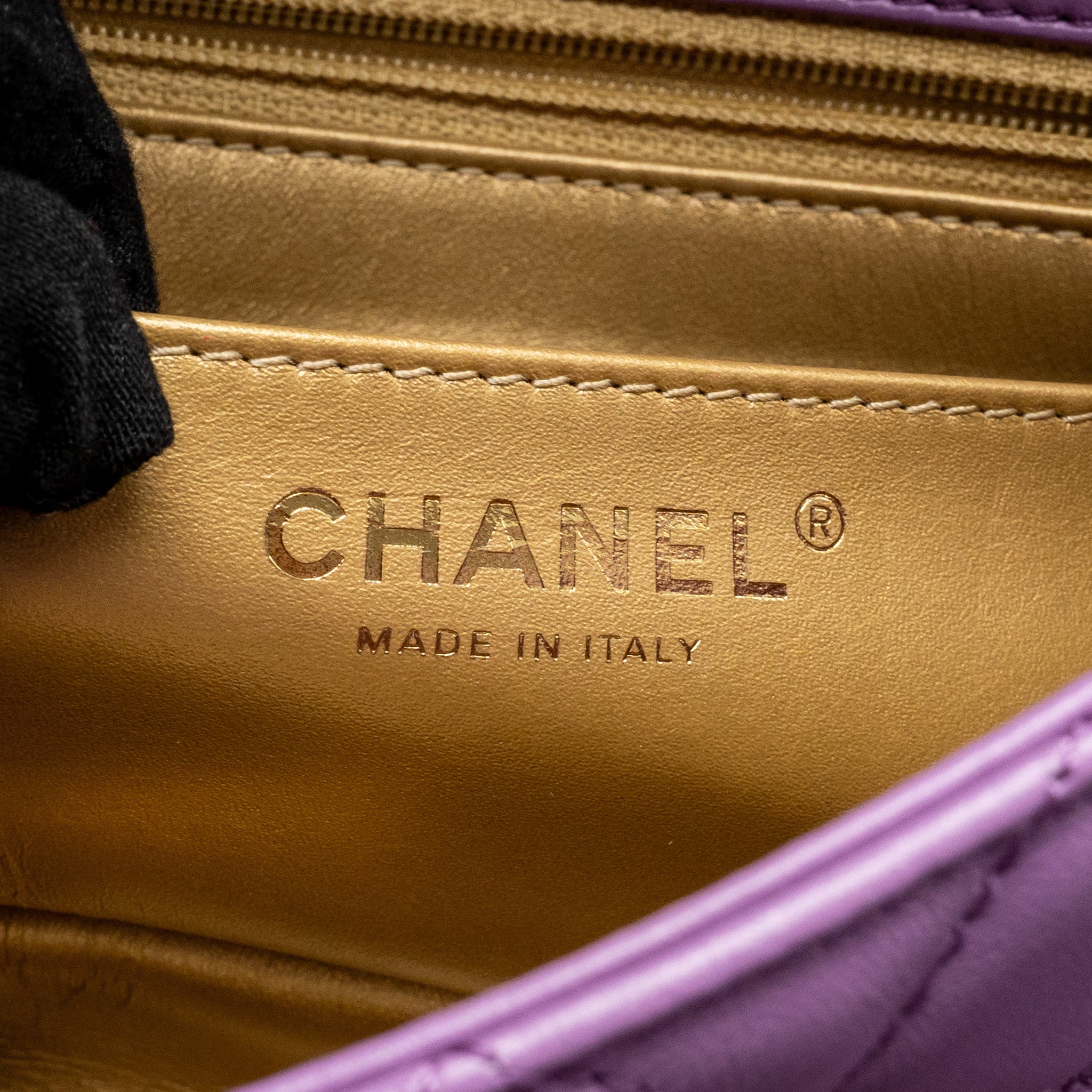 CHANEL PEARL CRUSH MINI RECTANGULAR FLAP BAG LAMBSKIN PURPLE GHW (MICROCHIP)