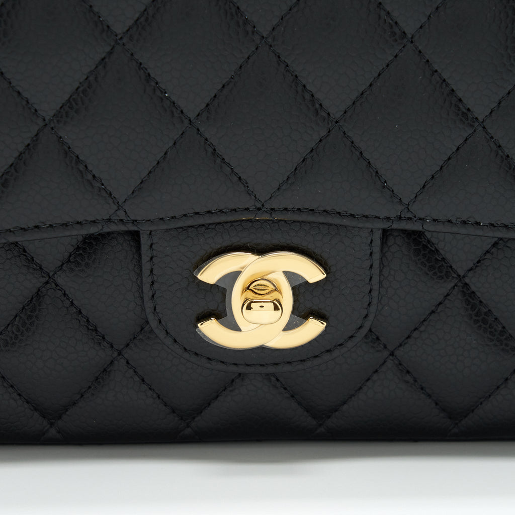 CHANEL MEDIUM CLASSIC DOUBLE FLAP BAG CAVIAR BLACK GHW (MICROCHIP)