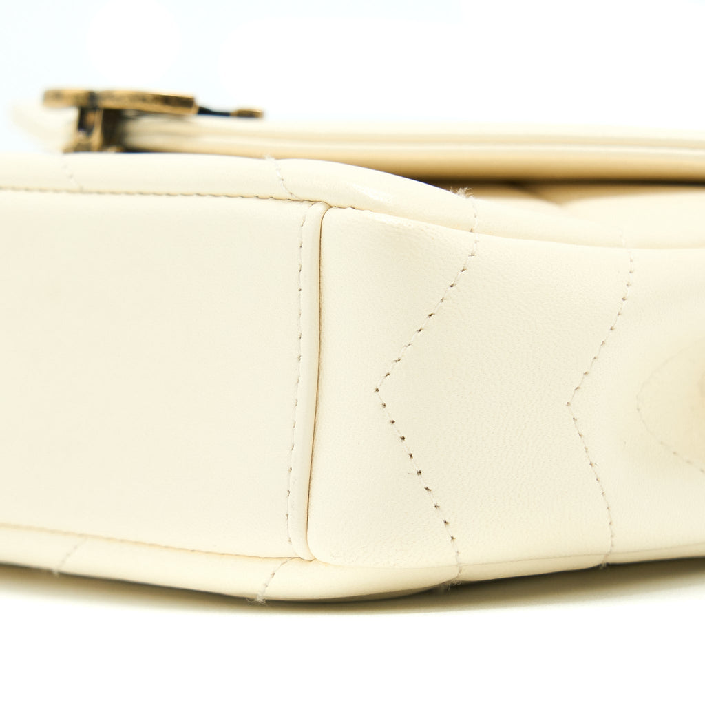 CHANEL ENVELOP CHEVRON FLAP BAG WHITE WITH RUTHENIUM GOLD HARDWARE