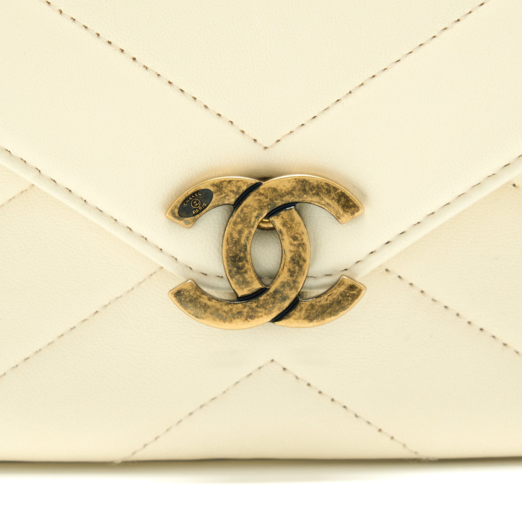 CHANEL ENVELOP CHEVRON FLAP BAG WHITE WITH RUTHENIUM GOLD HARDWARE
