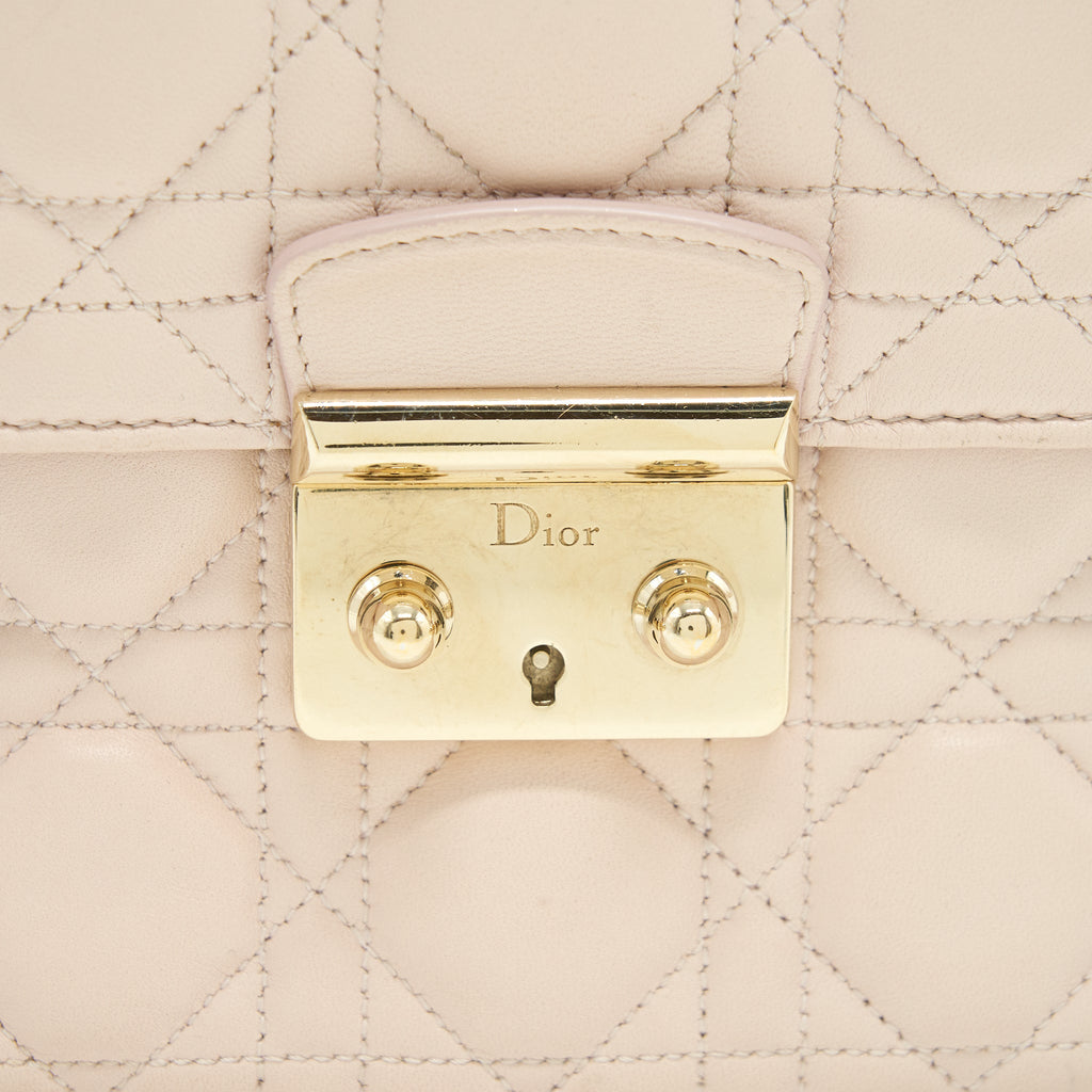 CHRISTIAN DIOR CANNAGE LEATHER MISS DIOR FLAP BAG IN LIGHT PINK LGHW