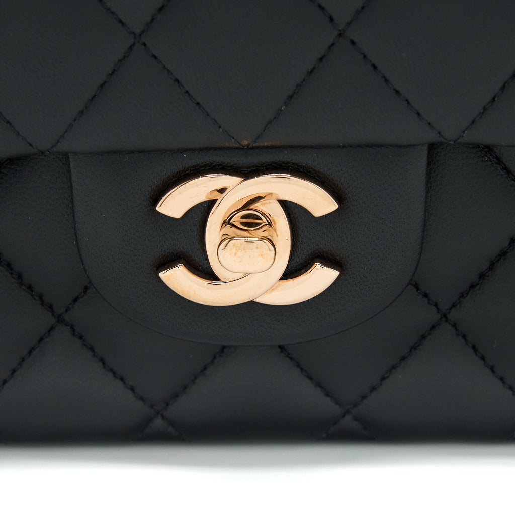 CHANEL MEDIUM CLASSIC FLAP BAG LAMBSKIN BLACK RGHW (MICROCHIP)