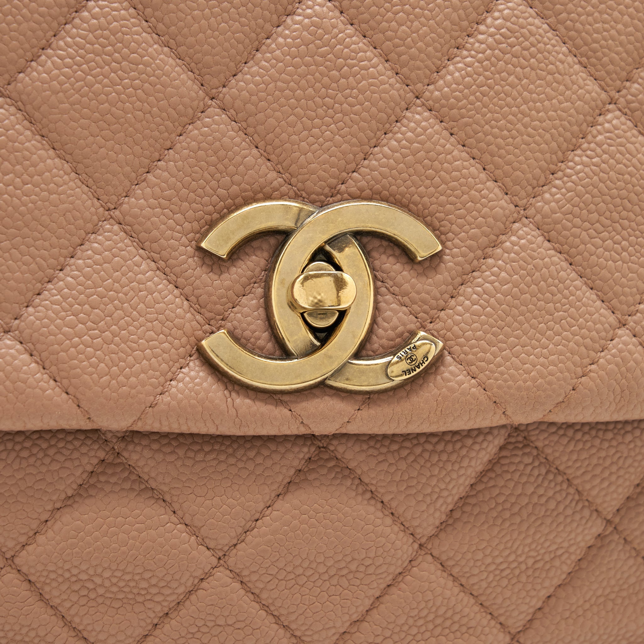 CHANEL ROUND FLAP BAG CAVIAR DARK BEIGE GHW