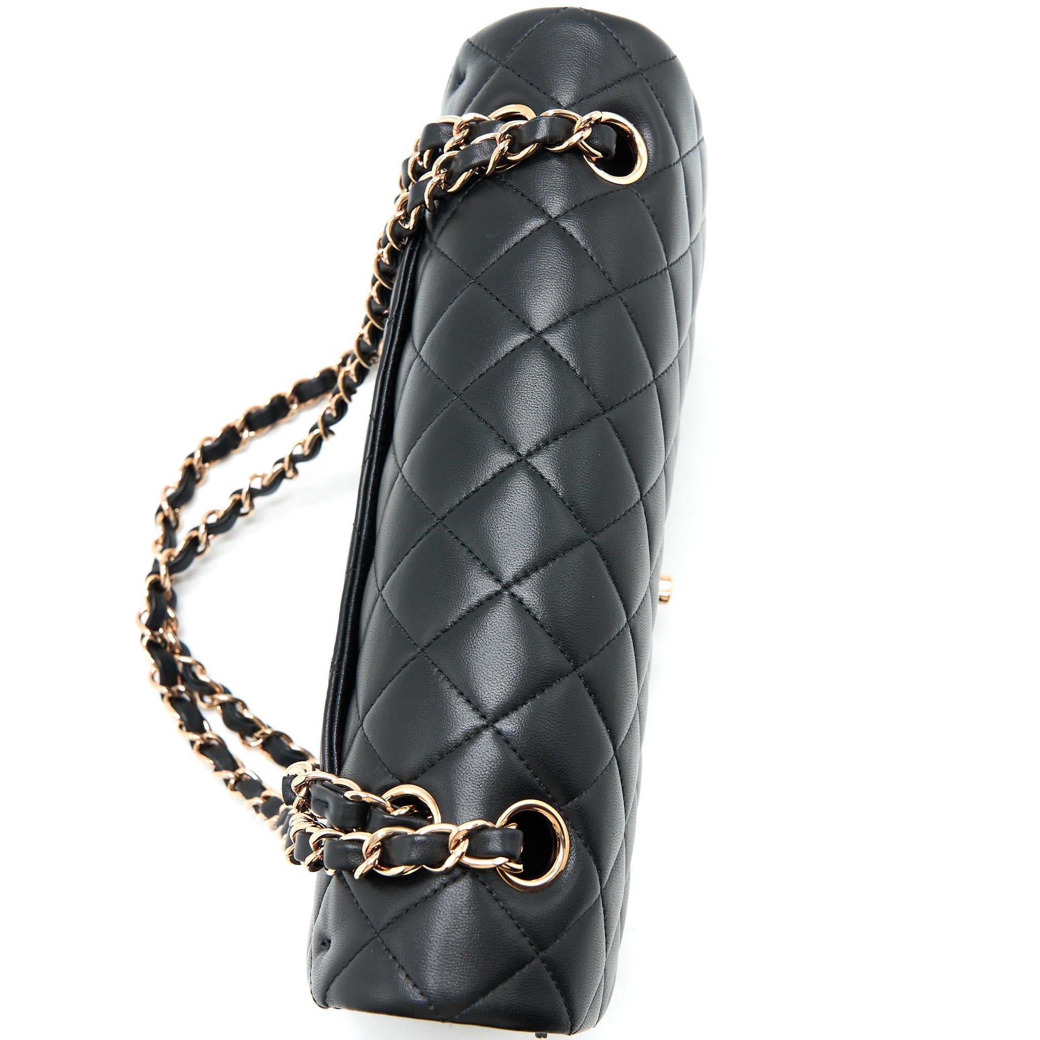 CHANEL MEDIUM CLASSIC FLAP BAG LAMBSKIN BLACK RGHW (MICROCHIP)