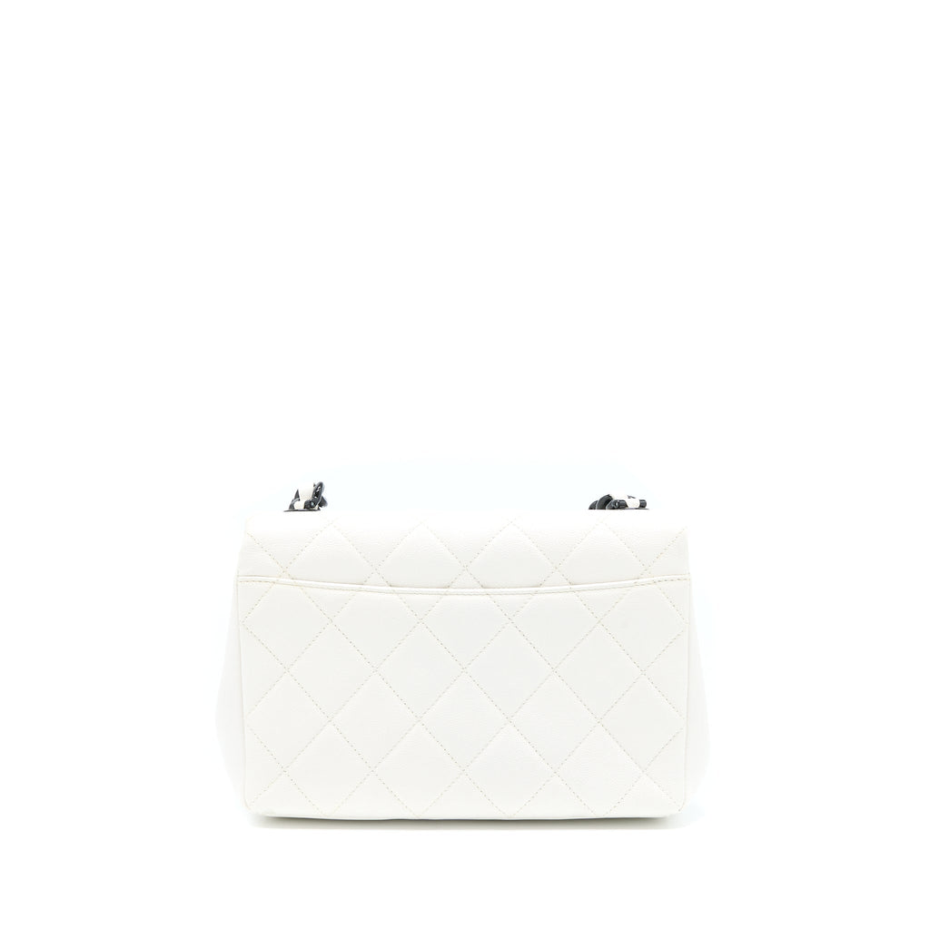 CHANEL SEASONAL FLAP BAG CAVIAR WHITE WITH BLACK HARDWARE