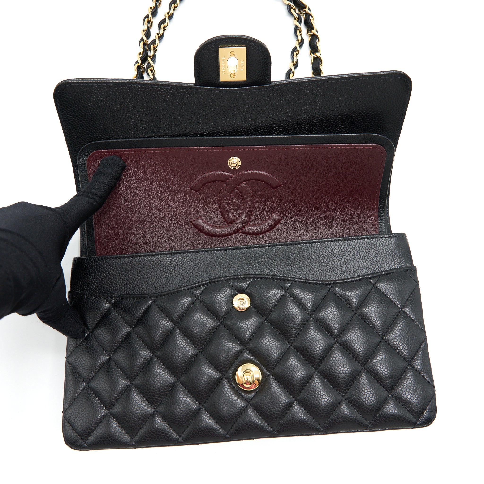 CHANEL MEDIUM CLASSIC DOUBLE FLAP BAG CAVIAR BLACK GHW (MICROCHIP)