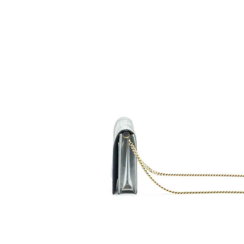 DIOR DIORAMA WALLET ON CHAIN METALLIC SILVER GHW