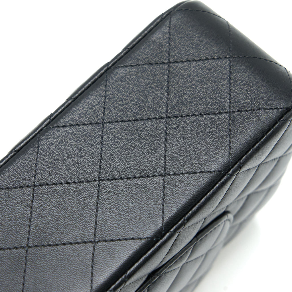 CHANEL MEDIUM CLASSIC FLAP BAG LAMBSKIN BLACK RGHW (MICROCHIP)