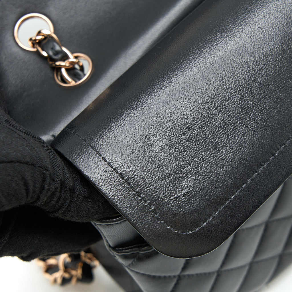 CHANEL MEDIUM CLASSIC FLAP BAG LAMBSKIN BLACK RGHW (MICROCHIP)