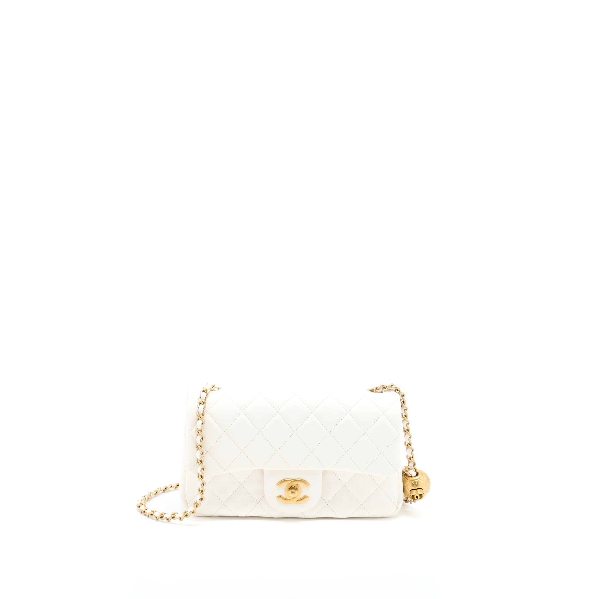 CHANEL PEARL CRUSH MINI RECTANGULAR LAMBSKIN WHITE GHW (MICROCHIP)