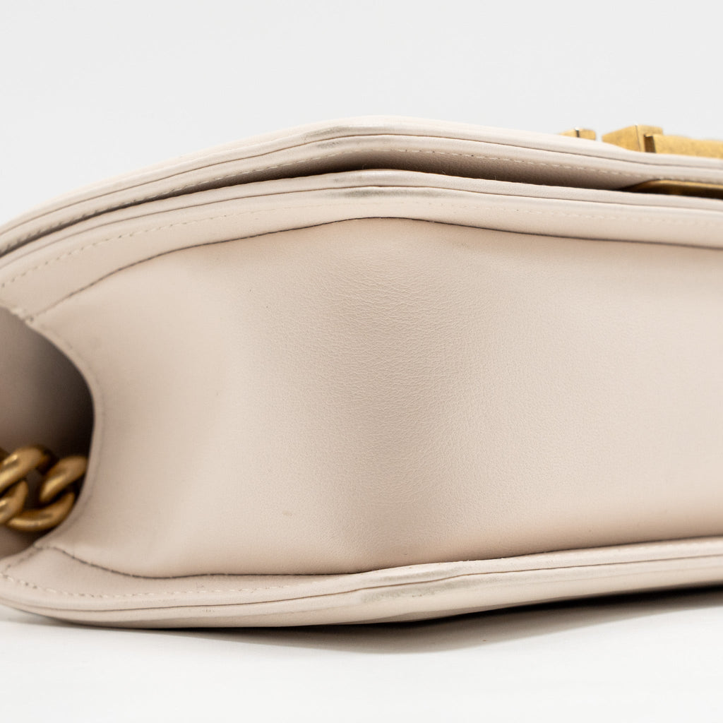 CHANEL SMALL BOY BAG LAMBSKIN CREAM WHITE GHW